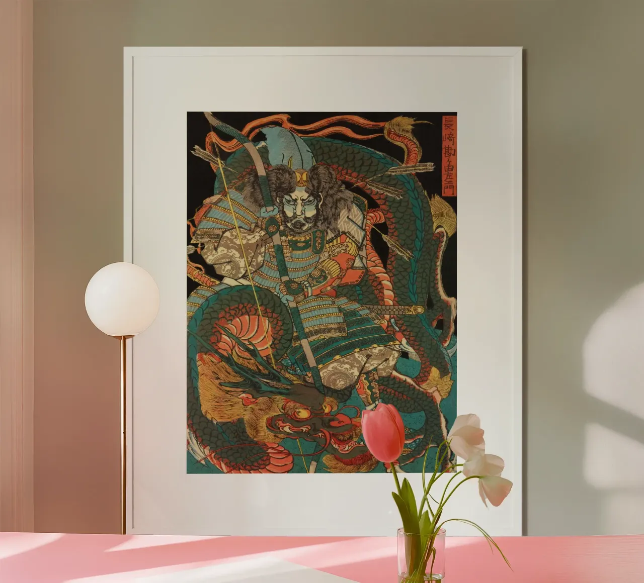 Samouraï chevauchant un dragon - Ukiyo-e japonais d'époque hahnemühle de Masterpieces Of Japanese Art