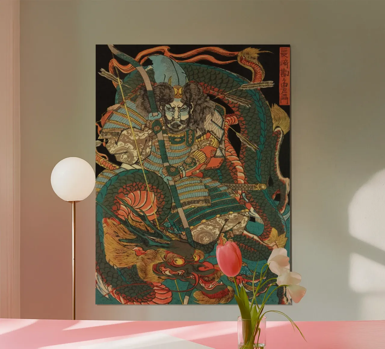 Samouraï chevauchant un dragon - Ukiyo-e japonais d'époque hahnemühle de Masterpieces Of Japanese Art