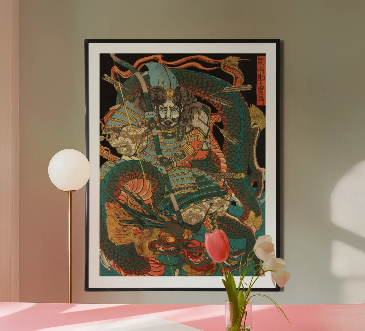 Samouraï chevauchant un dragon - Ukiyo-e japonais d'époque hahnemühle de Masterpieces Of Japanese Art