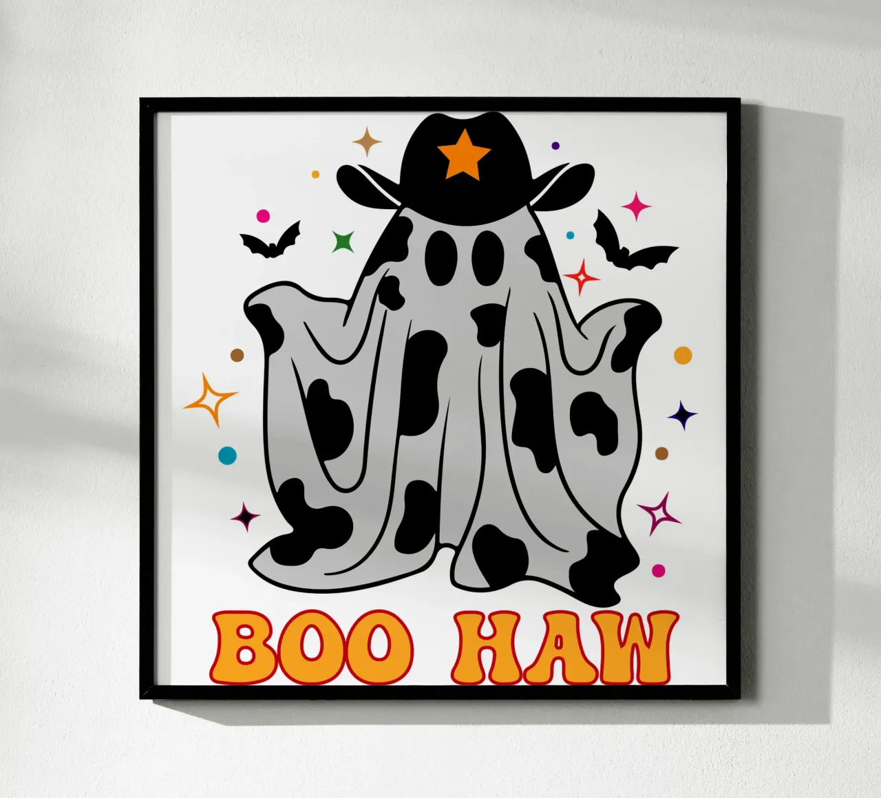 boo haw funny halloween poster con telaio in legno da ersanim