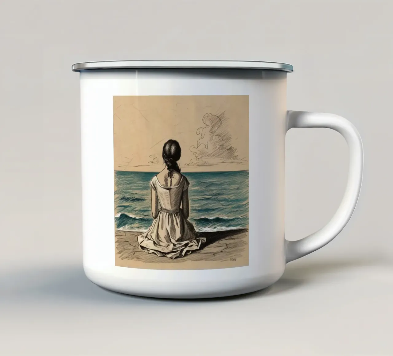 le donne e il mare tazza in smalto da van hellen