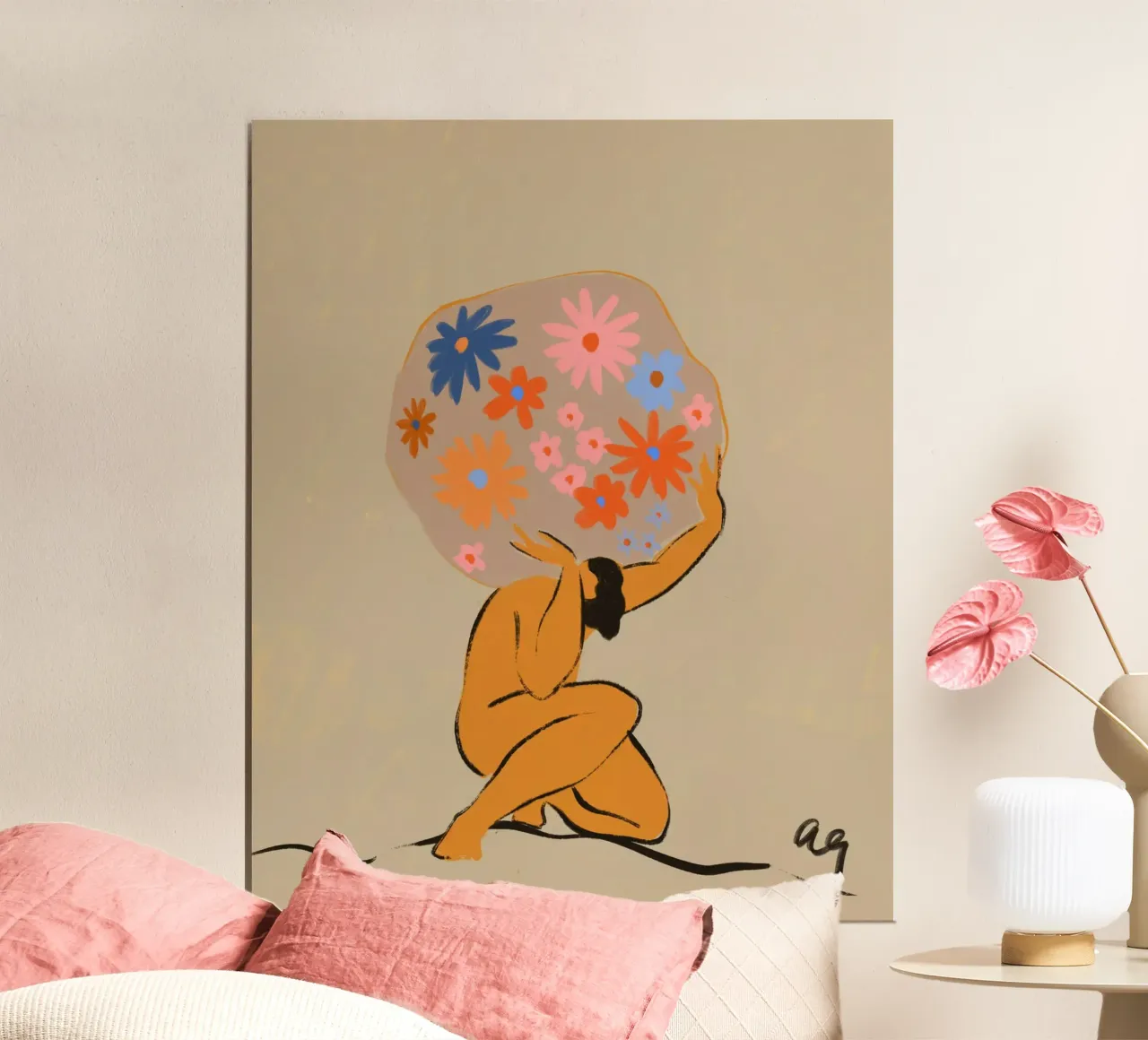 The World On Her Shoulders poster con telaio in alluminio da Arty Guava