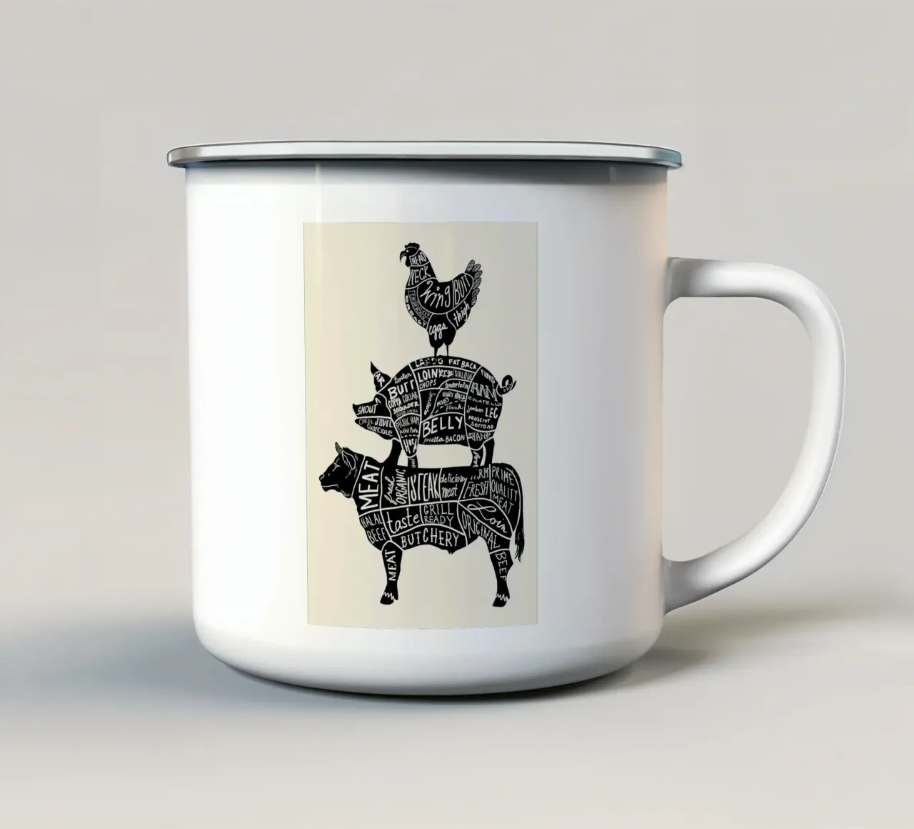 Mucca Maiale Pollo Parti tazza in smalto da Patrick J Curtis