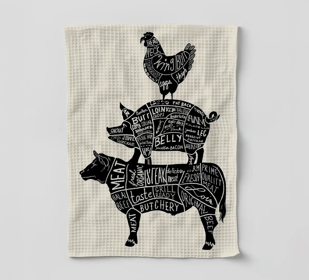 Mucca Maiale Pollo Parti canovaccio da cucina da Patrick J Curtis