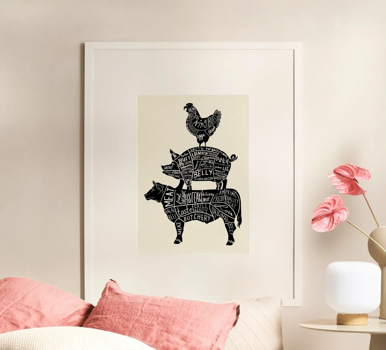 Mucca Maiale Pollo Parti carta hahnemühle da Patrick J Curtis