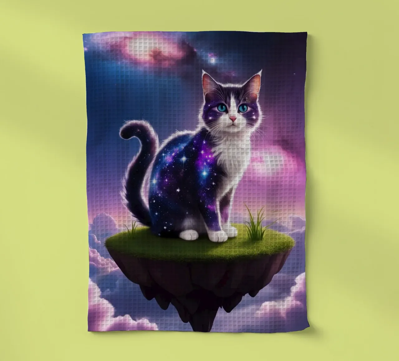 Galaxy Cat sur une île flottante torchon de van hellen