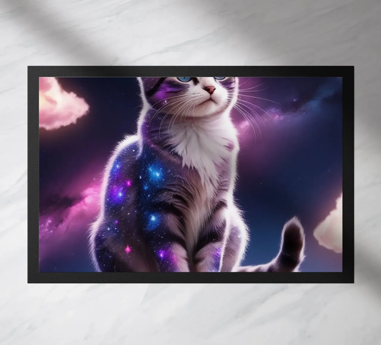 Galaxy Cat on a Floating Island doormat by van hellen