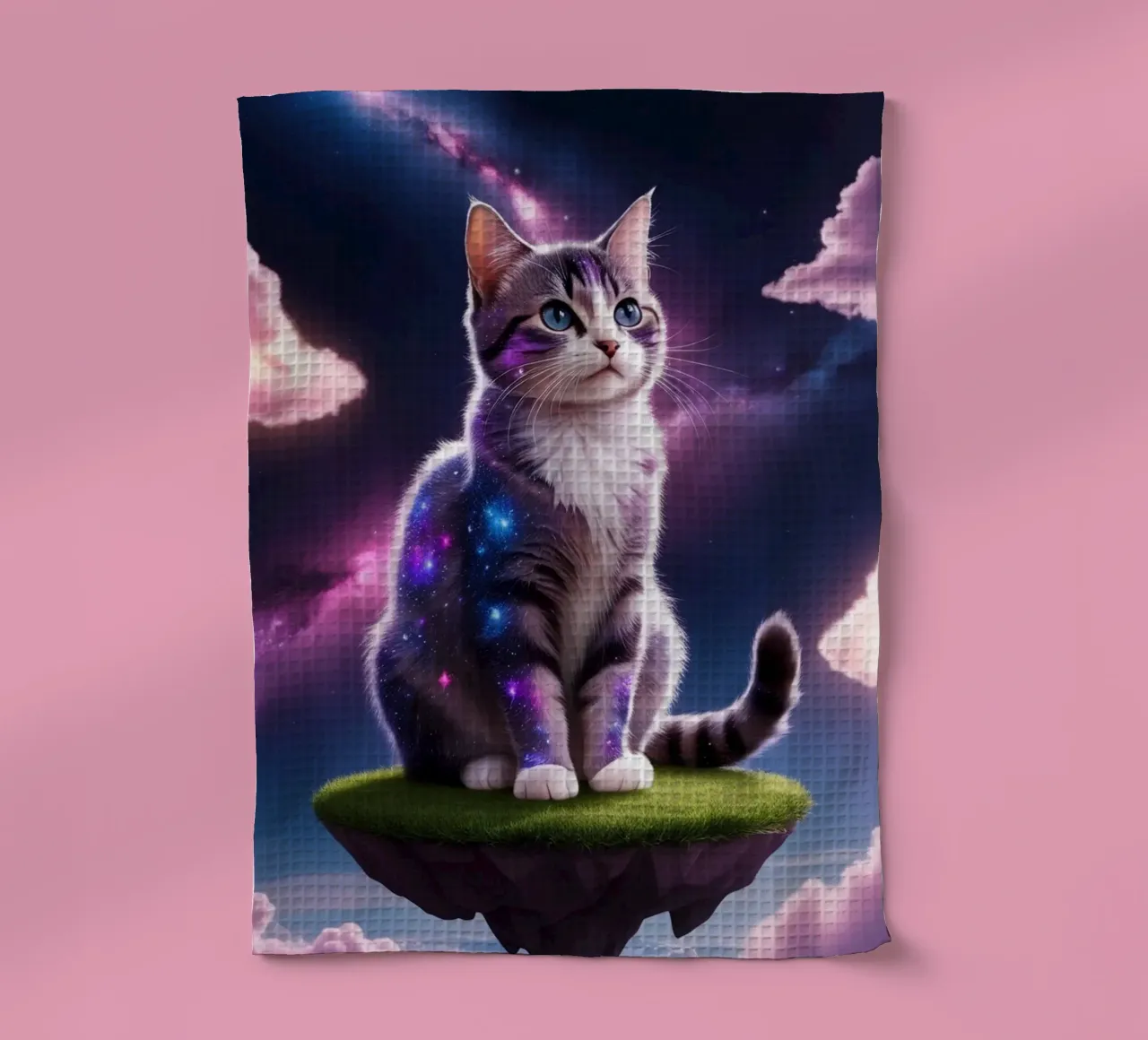 Galaxy Cat sur une île flottante torchon de van hellen