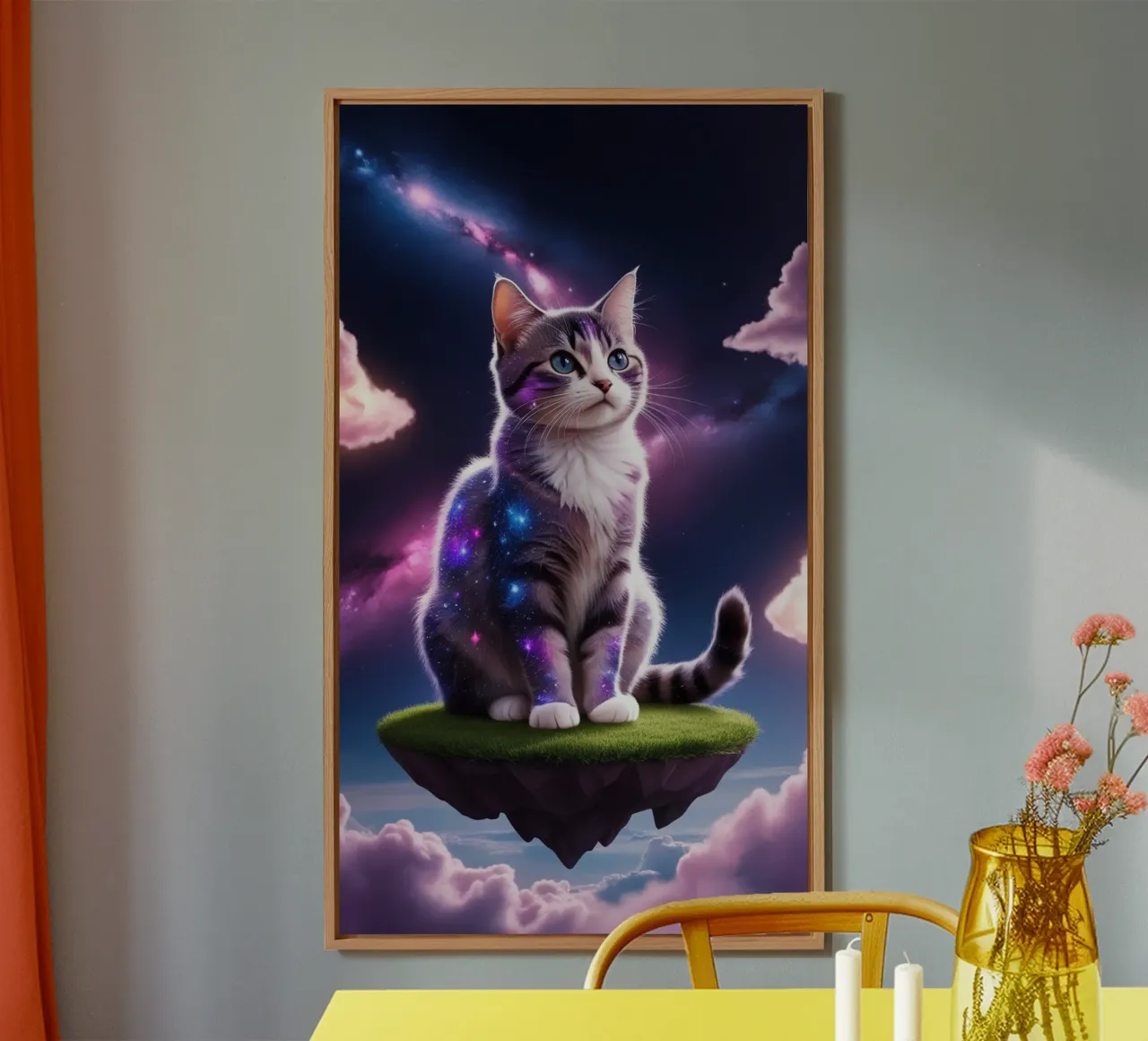 Galaxy Cat on a Floating Island alu-dibond by van hellen