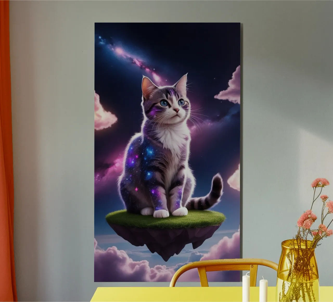 Galaxy Cat on a Floating Island alu-dibond by van hellen