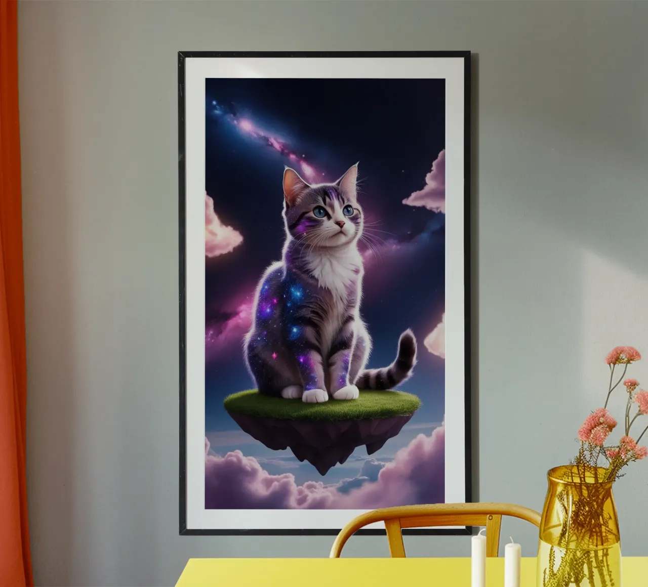 Galaxy Cat on a Floating Island hahnemühle by van hellen