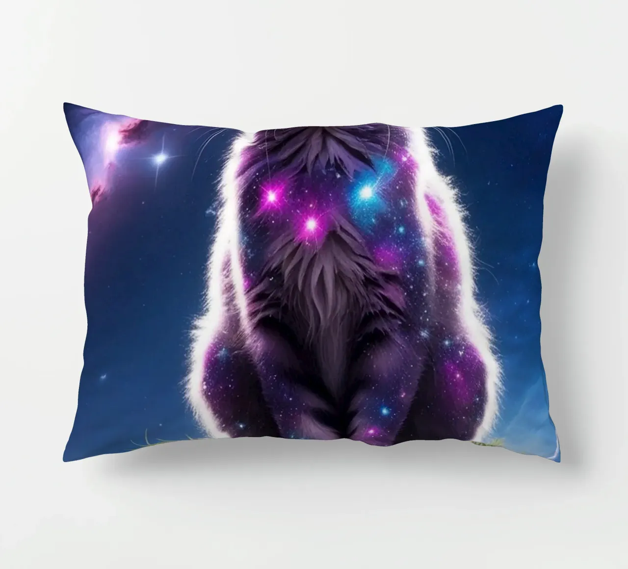 Galaxy Cat on a Floating Island decorative cushion by van hellen