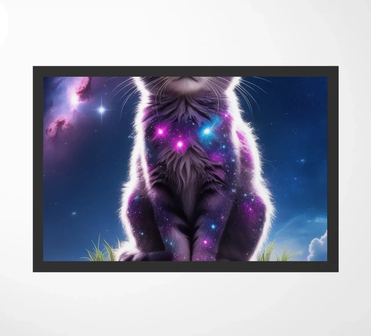 Galaxy Cat on a Floating Island doormat by van hellen