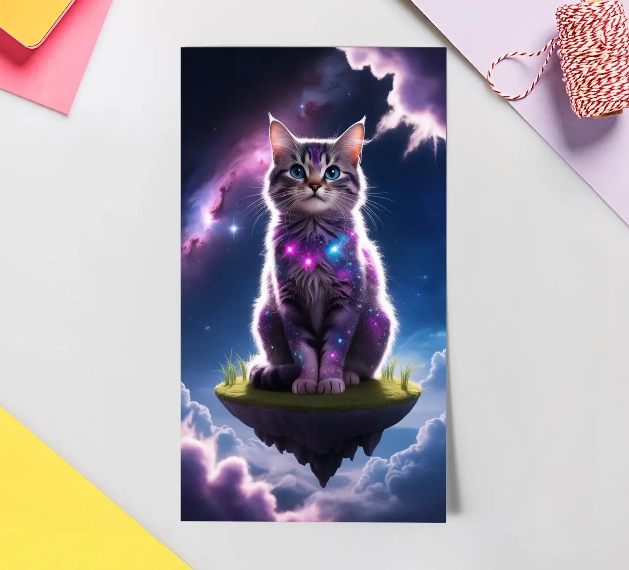 Galaxy Cat on a Floating Island sticker sheet by van hellen