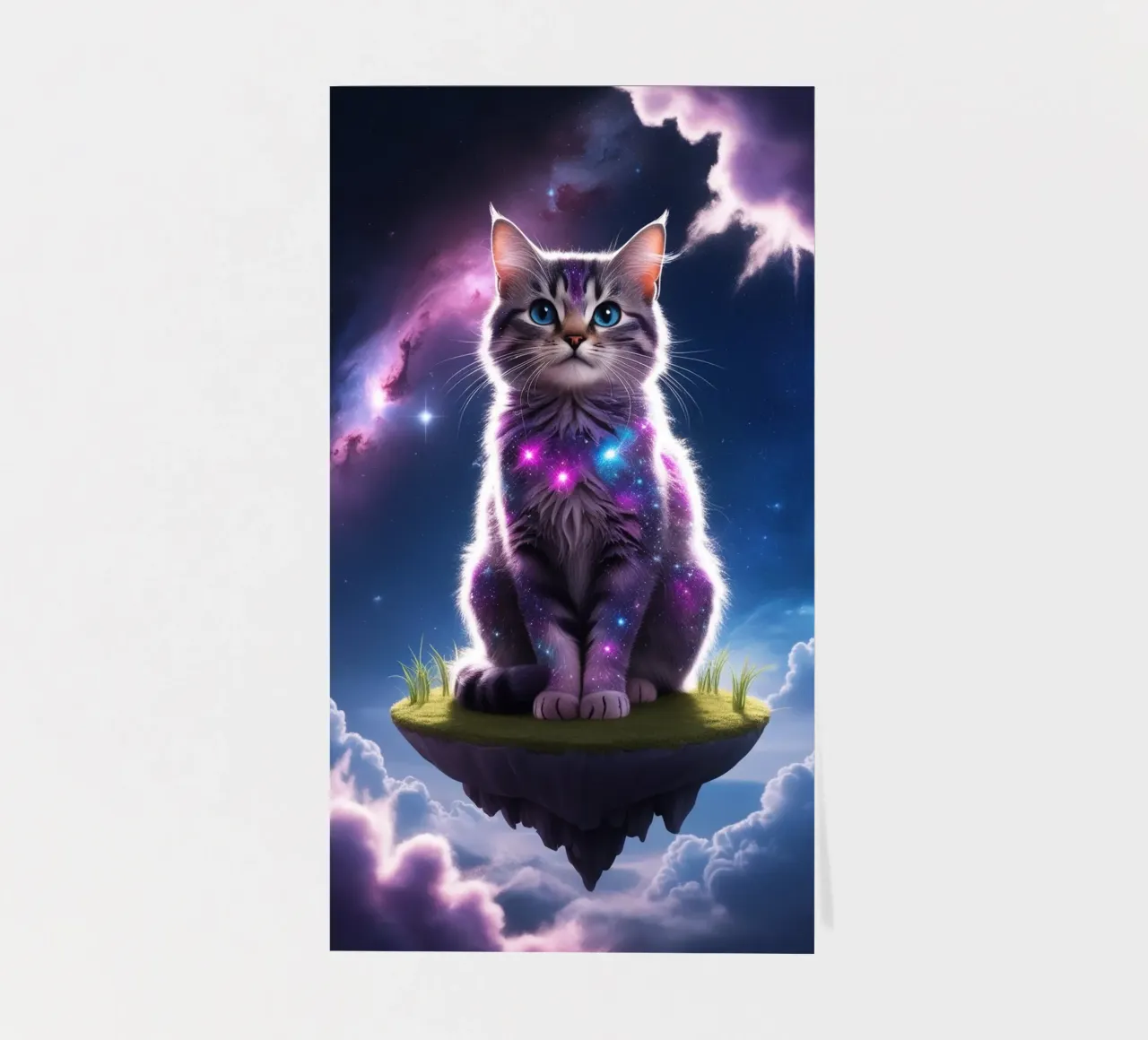 Galaxy Cat on a Floating Island sticker sheet by van hellen