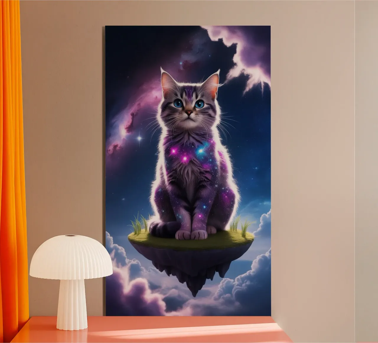 Galaxy Cat on a Floating Island alu-dibond by van hellen