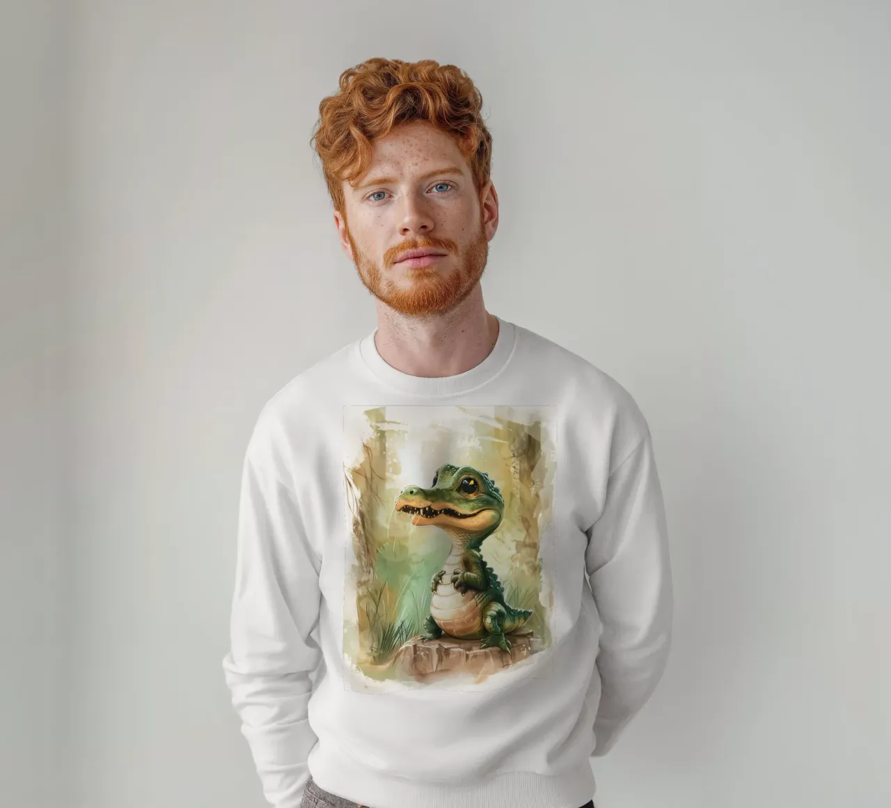 un simpatico e curioso cucciolo di alligatore, in piedi con orgoglio felpa da DesignDoodle