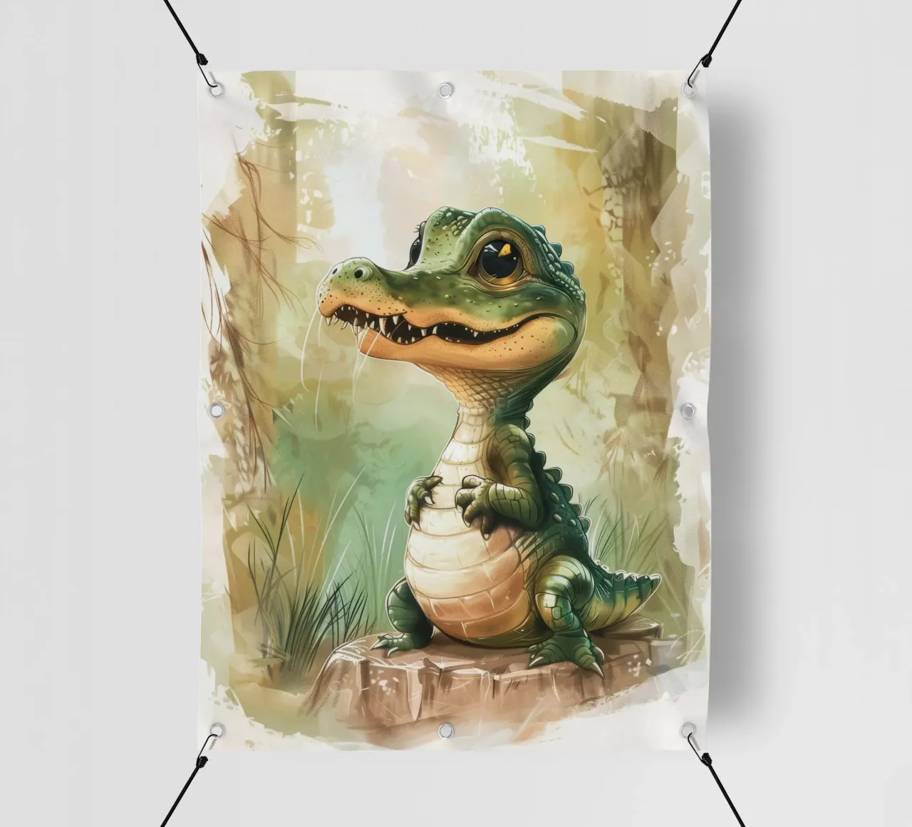 un simpatico e curioso cucciolo di alligatore, in piedi con orgoglio telo in pvc da DesignDoodle