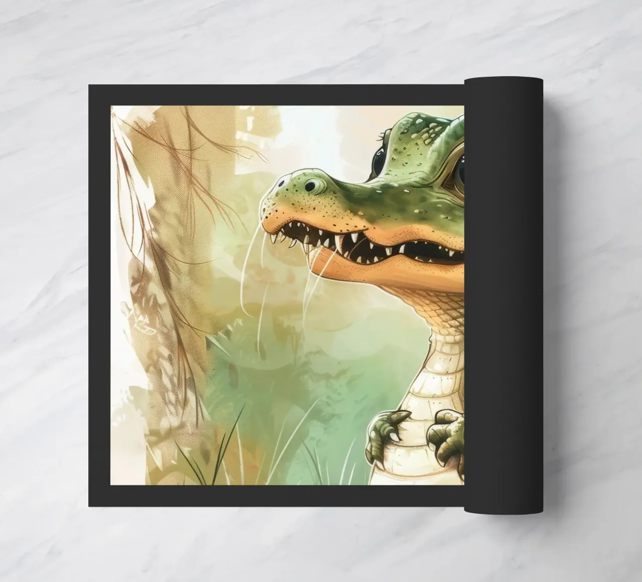 un simpatico e curioso cucciolo di alligatore, in piedi con orgoglio zerbino da DesignDoodle