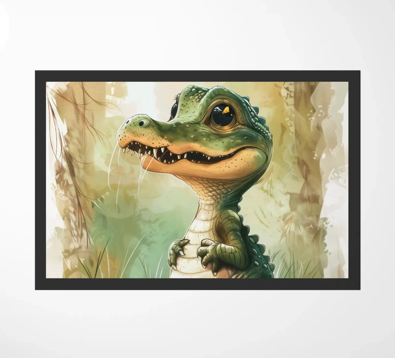 un simpatico e curioso cucciolo di alligatore, in piedi con orgoglio zerbino da DesignDoodle