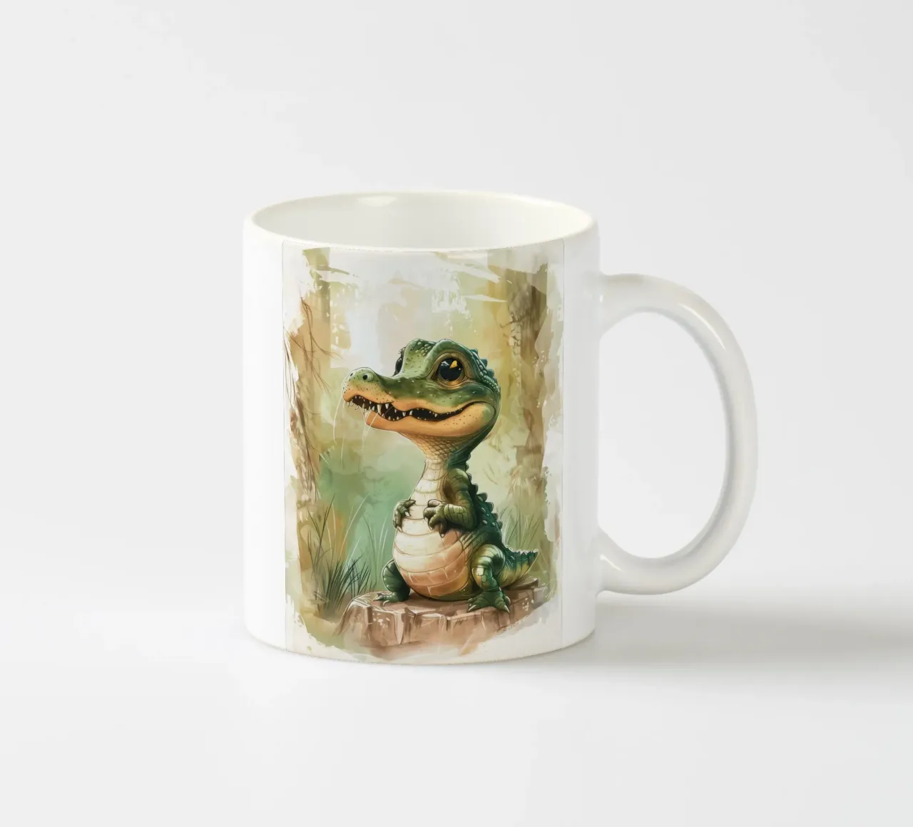 un simpatico e curioso cucciolo di alligatore, in piedi con orgoglio tazza in ceramica da DesignDoodle