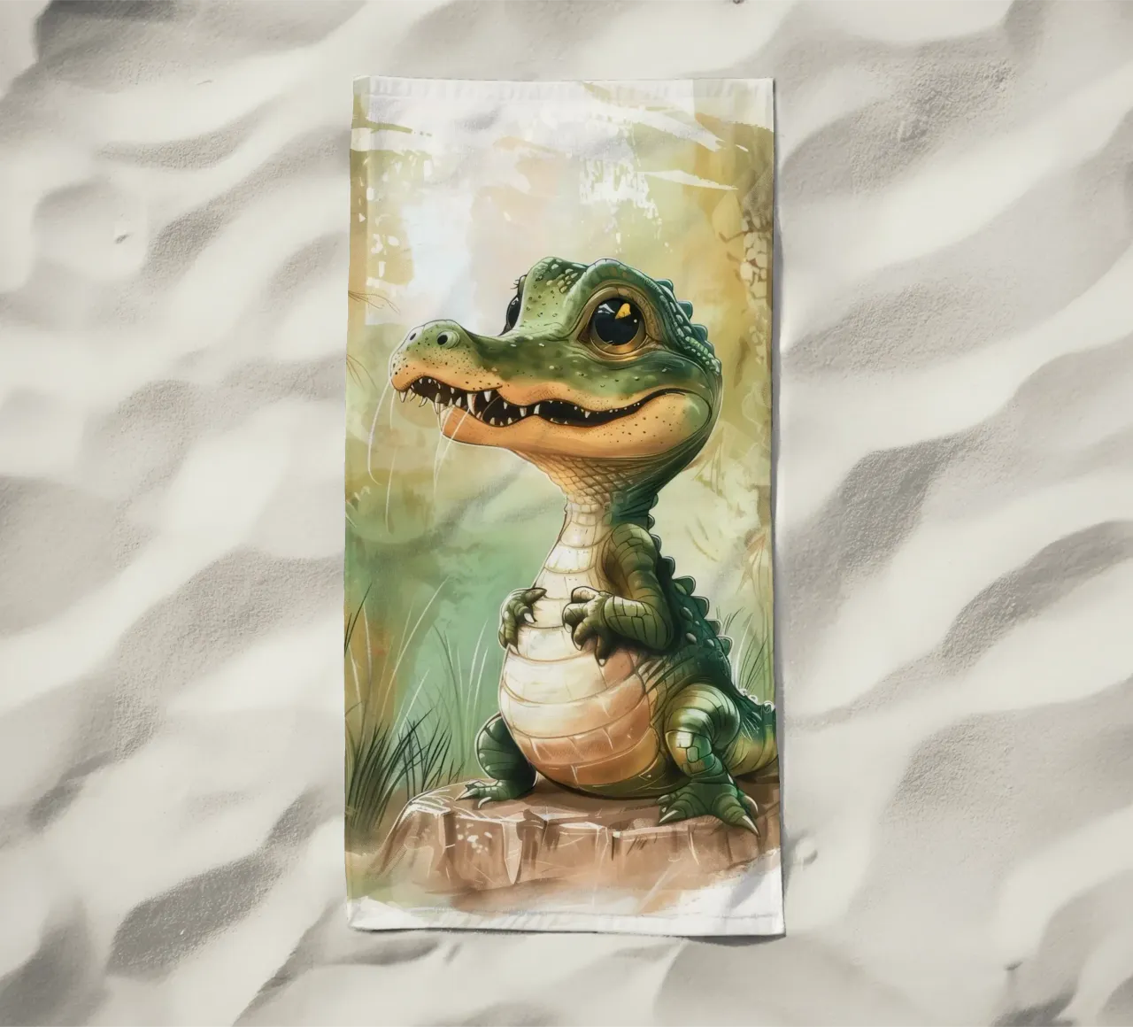 un simpatico e curioso cucciolo di alligatore, in piedi con orgoglio telo mare da DesignDoodle