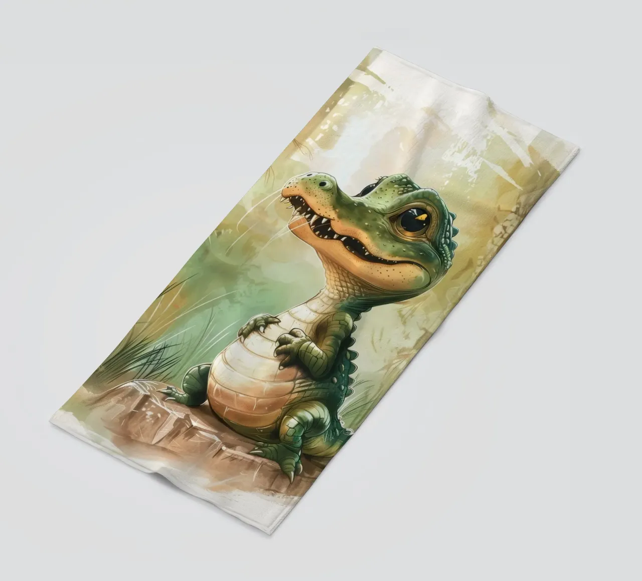 un simpatico e curioso cucciolo di alligatore, in piedi con orgoglio telo mare da DesignDoodle