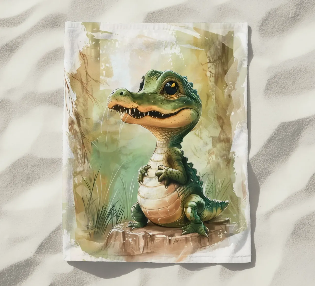 un simpatico e curioso cucciolo di alligatore, in piedi con orgoglio telo mare da DesignDoodle