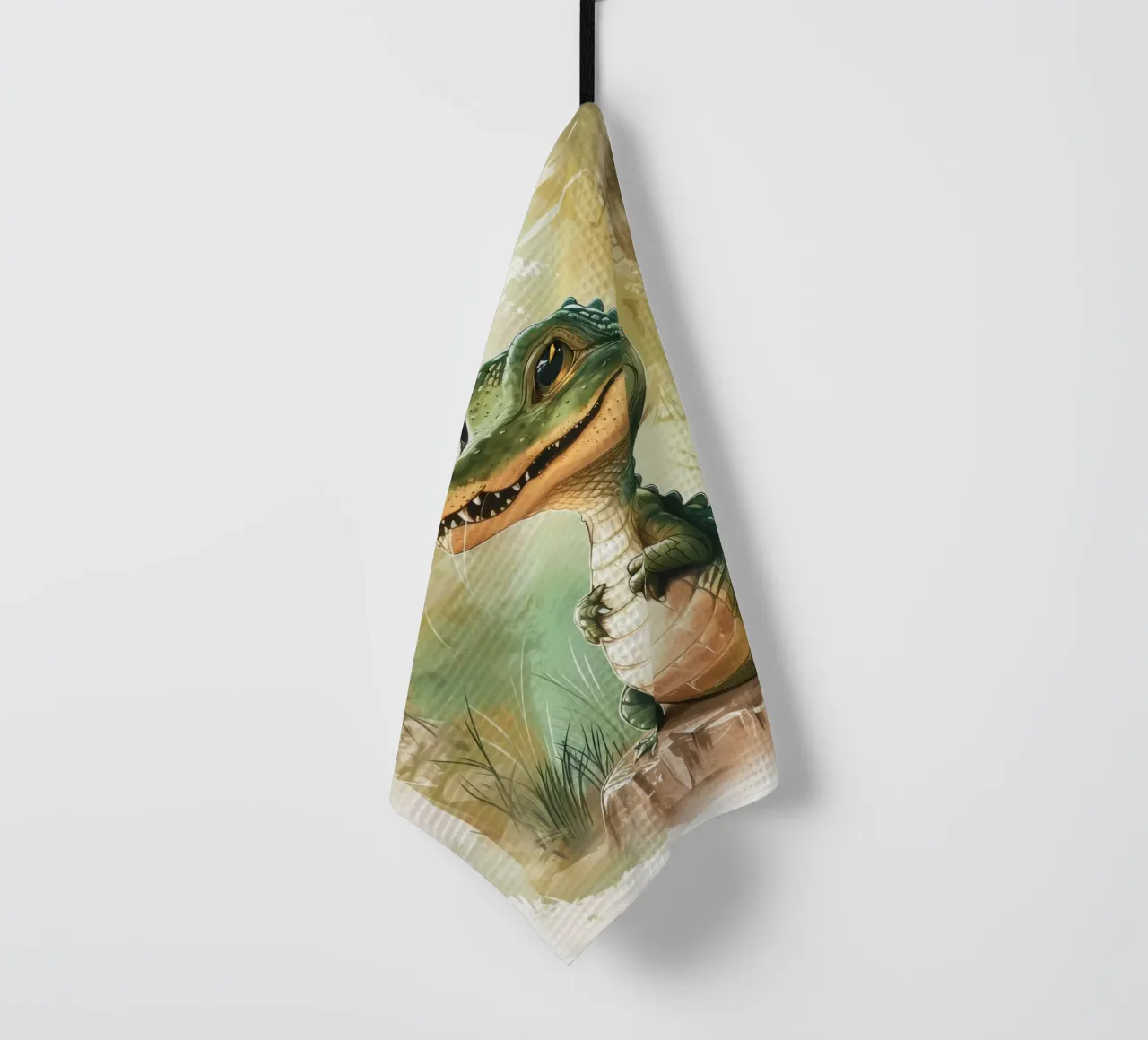 un simpatico e curioso cucciolo di alligatore, in piedi con orgoglio canovaccio da cucina da DesignDoodle