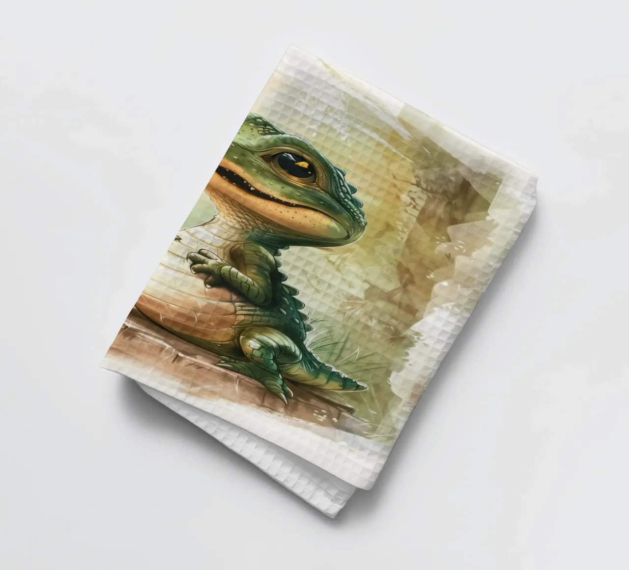 un simpatico e curioso cucciolo di alligatore, in piedi con orgoglio canovaccio da cucina da DesignDoodle