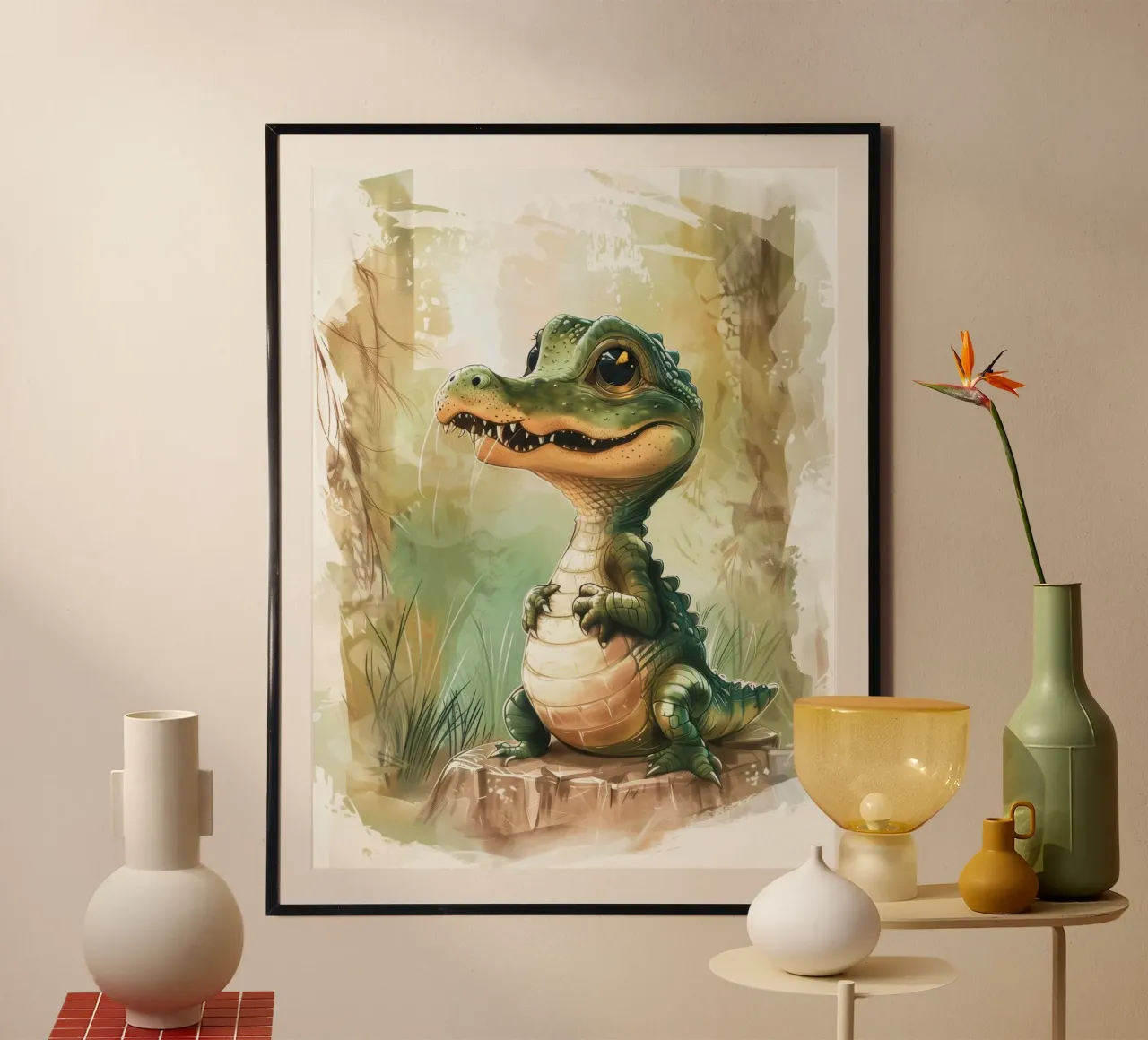 un simpatico e curioso cucciolo di alligatore, in piedi con orgoglio carta hahnemühle da DesignDoodle