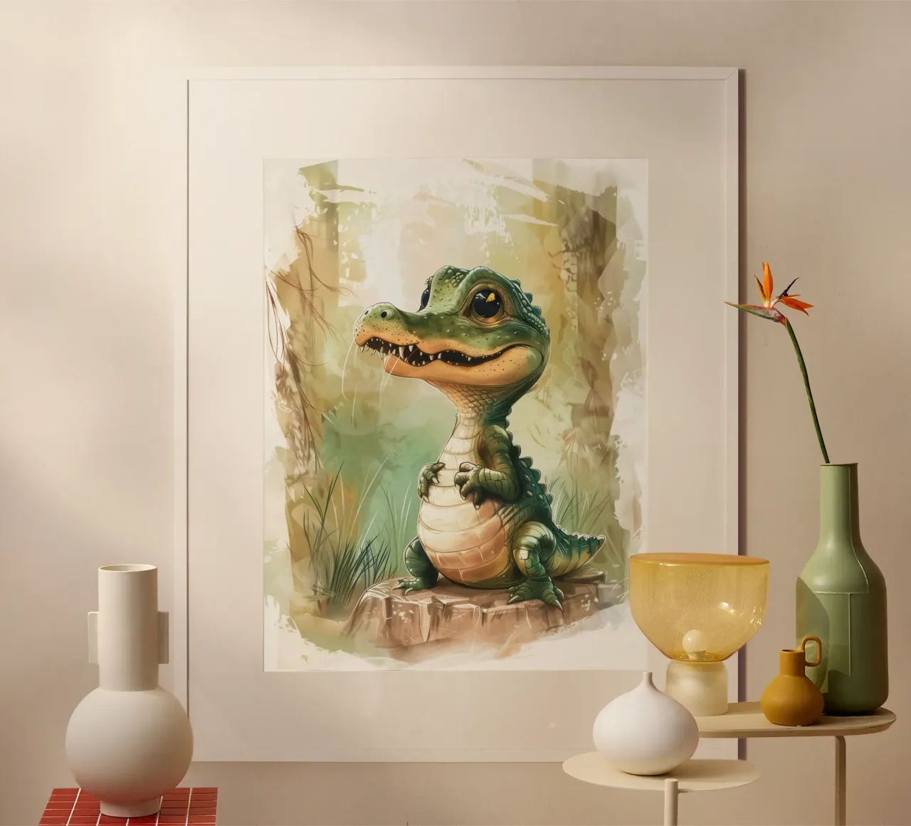 un simpatico e curioso cucciolo di alligatore, in piedi con orgoglio carta hahnemühle da DesignDoodle