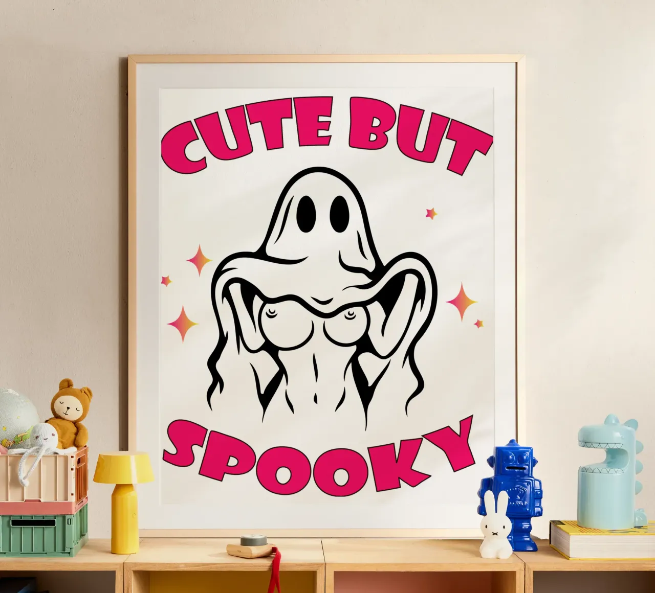 geknipt maar griezelig grappig halloween poster met houten frame van ersanim