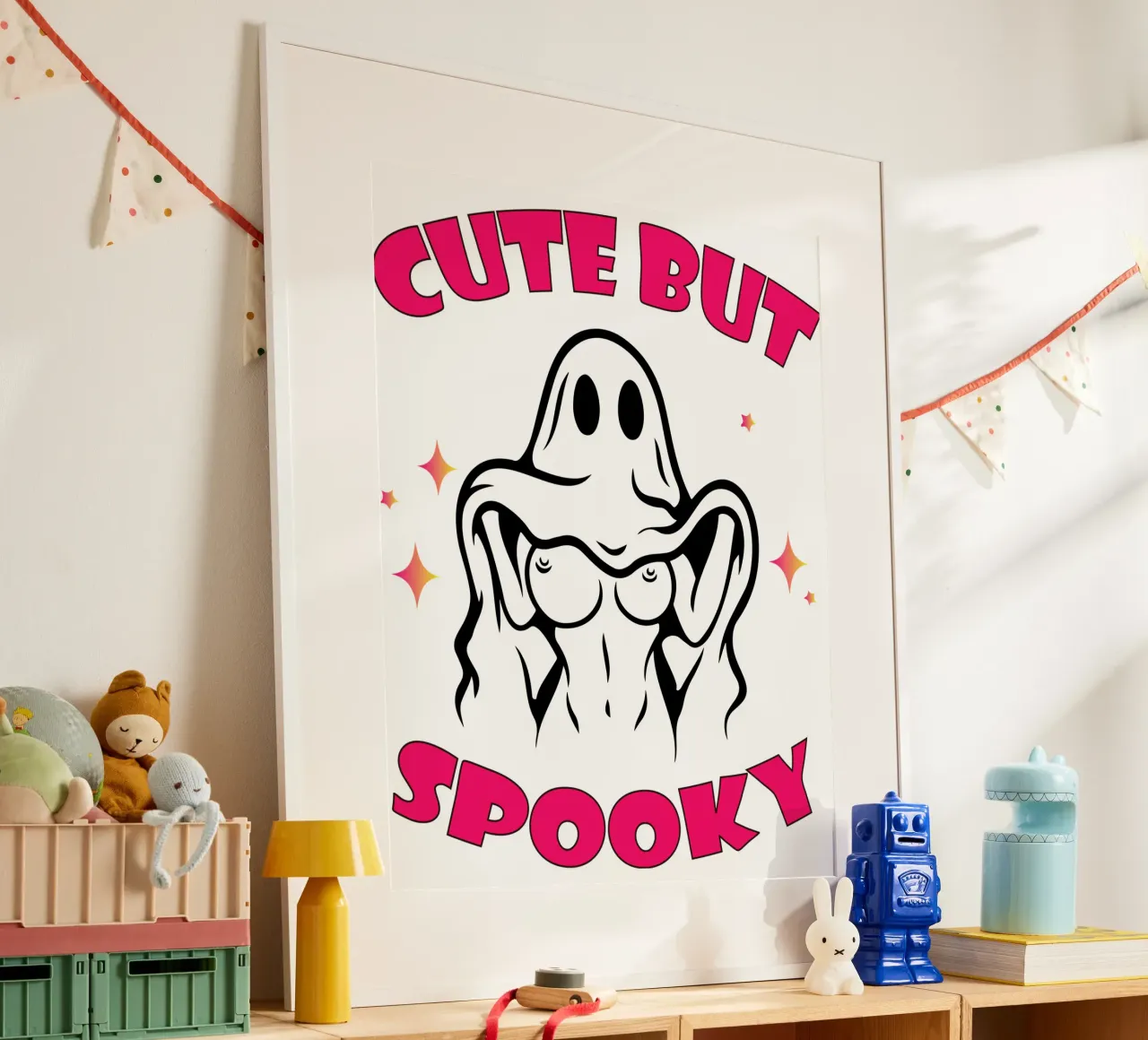 geknipt maar griezelig grappig halloween poster met houten frame van ersanim