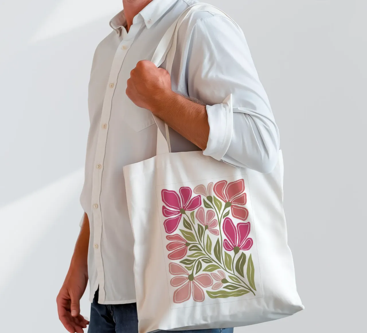 Fiori selvatici di colore rosa intenso borsa in juta da Martina