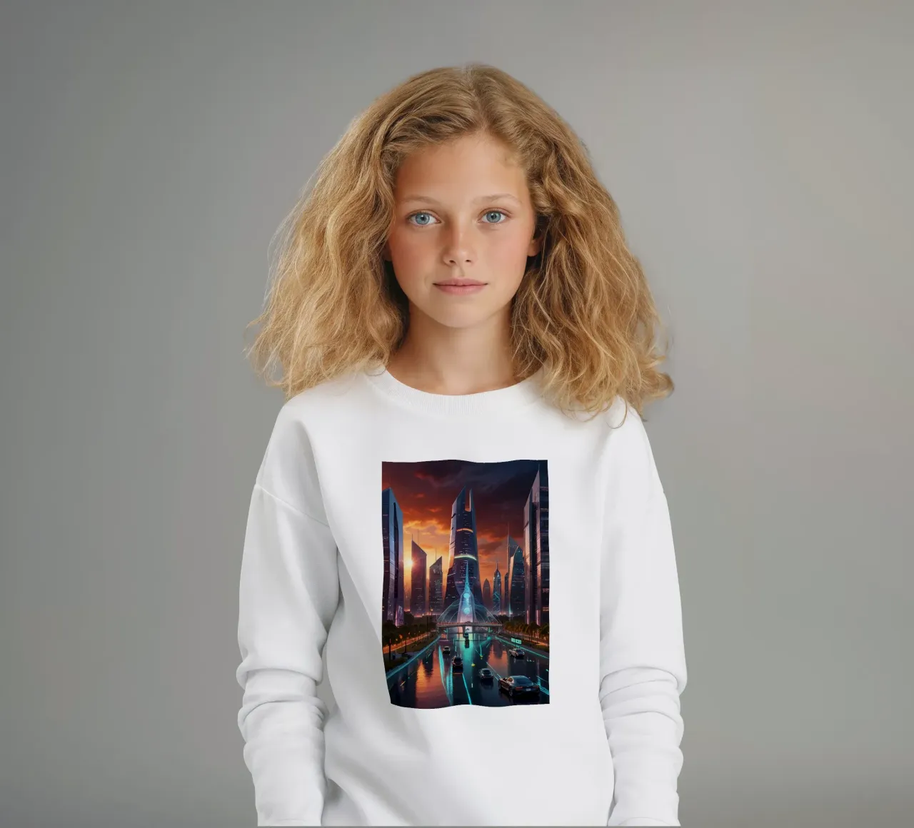 futuristic smart city kids sweatshirt by van hellen