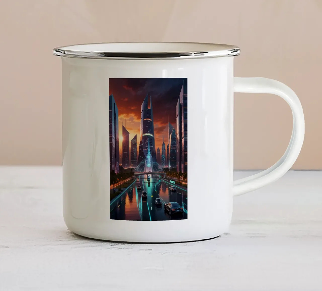 città intelligente futuristica tazza in smalto da van hellen