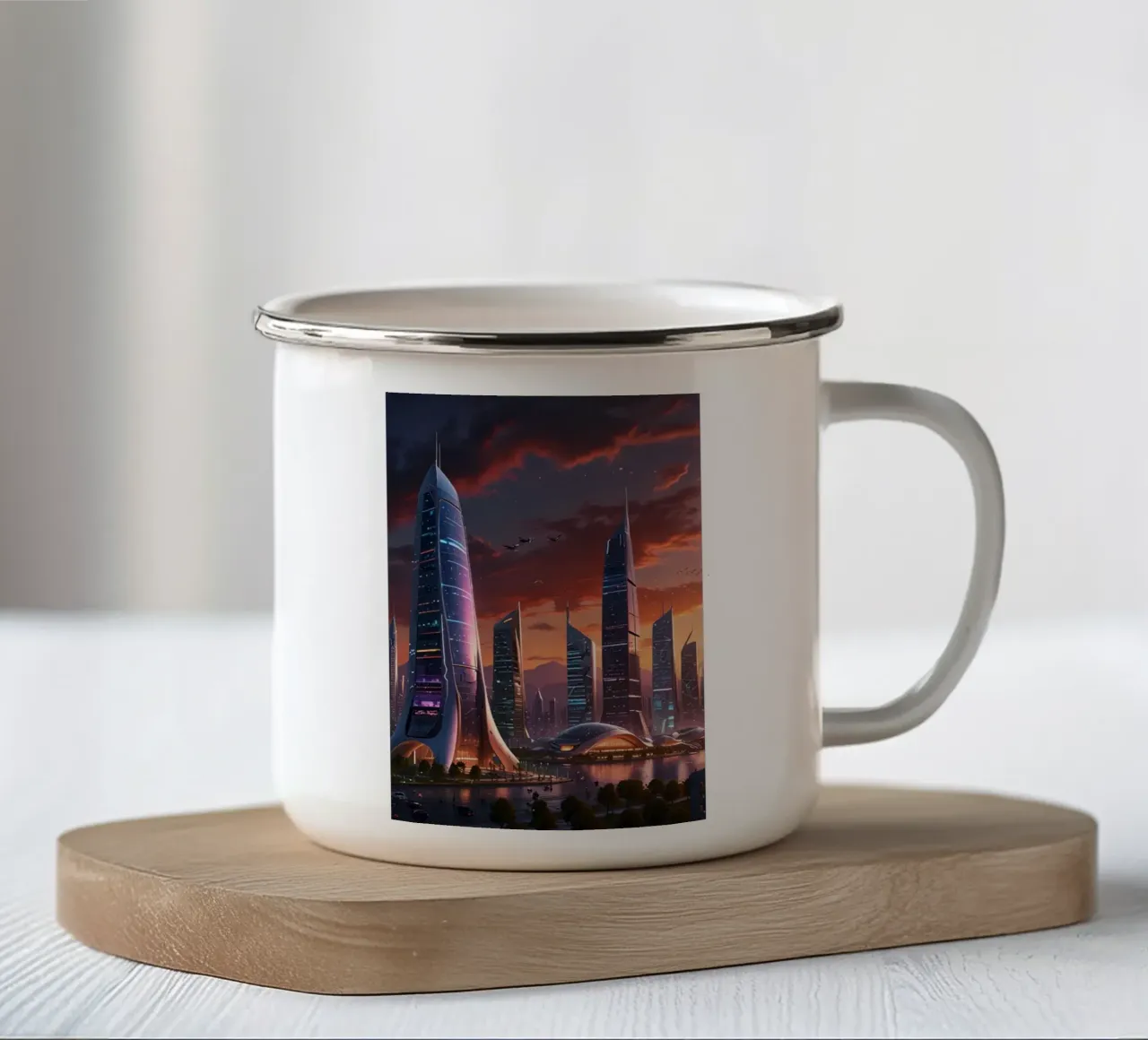 città intelligente futuristica tazza in smalto da van hellen