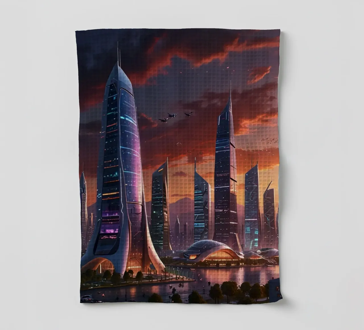 futuristic smart city tea towel by van hellen