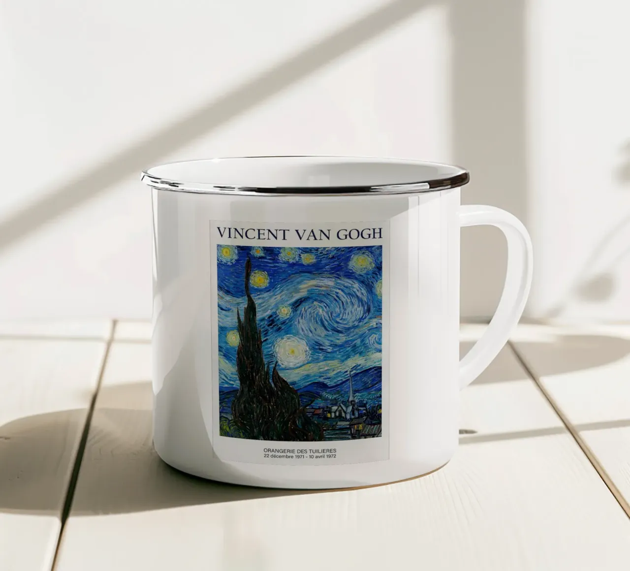 Vincent van Gogh - Poster della mostra Notte stellata tazza in smalto da ashcraft shop