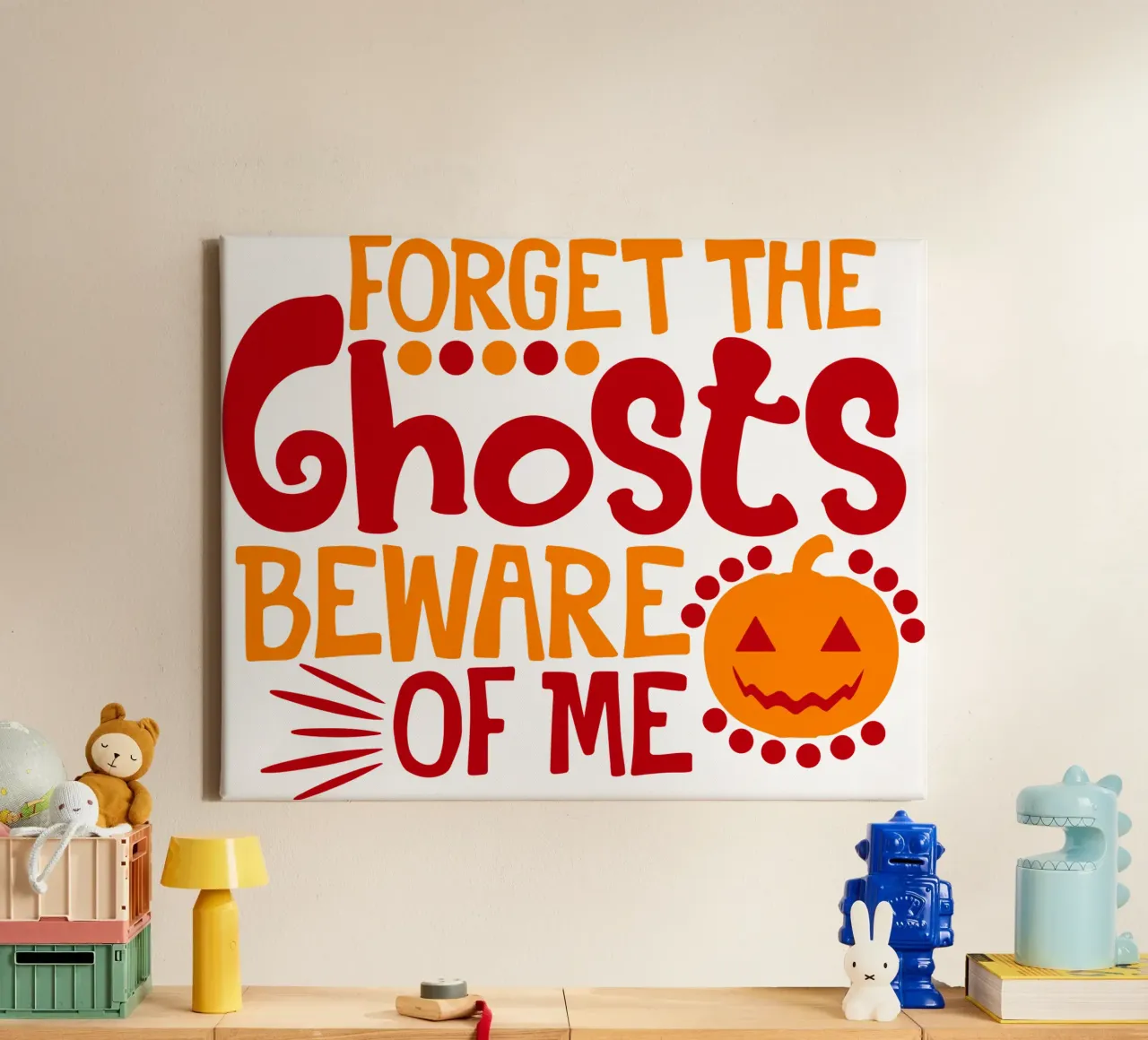 forget the ghost beware of me funny halloween canvas with Floater frame by ersanim