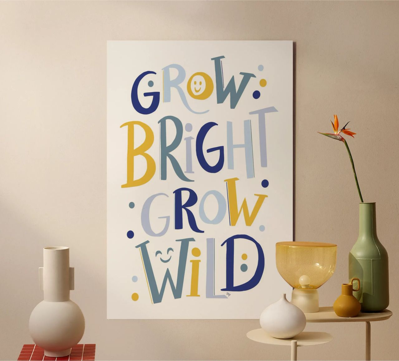 Citation en hand-lettering de Grow wild alu dibond de Martina