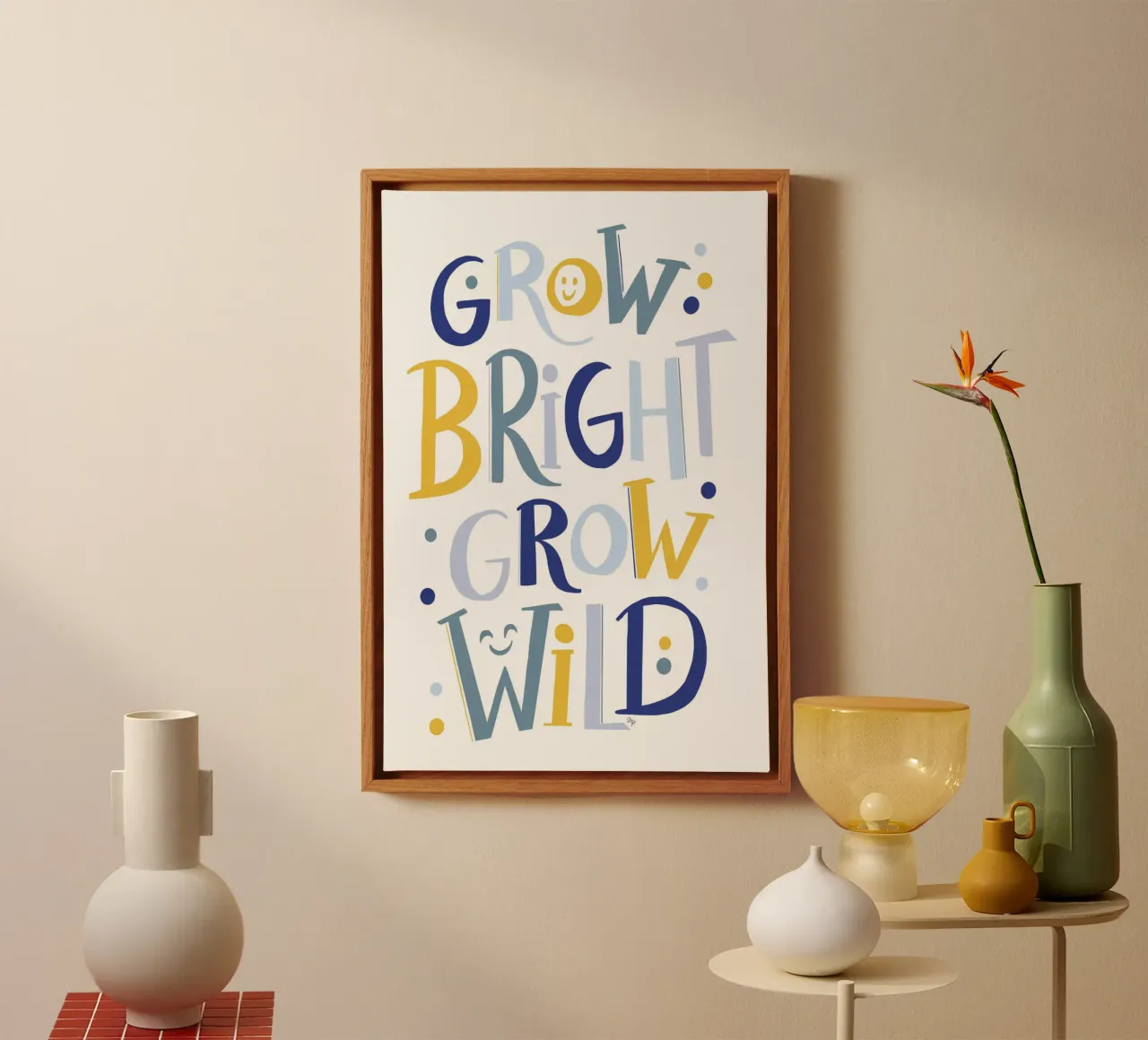 Groei wild handlettering citaat canvas met Baklijst van Martina