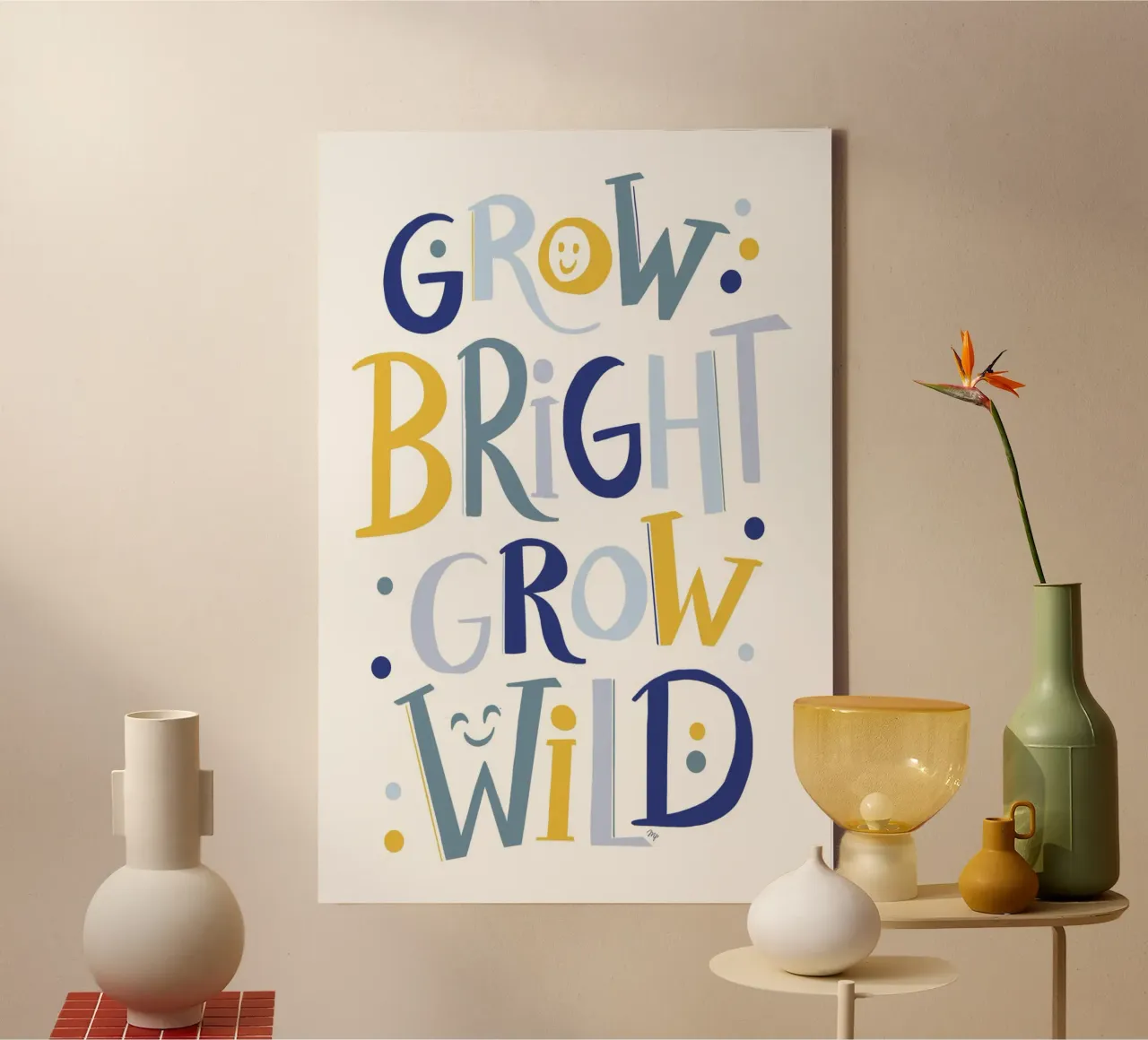 Groei wild handlettering citaat canvas met Baklijst van Martina