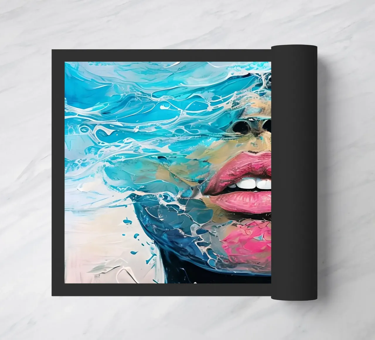 Levendig Abstract Menselijk Gezicht met Oceanische Texturen Schilderij deurmat van 🎨 Point and Art