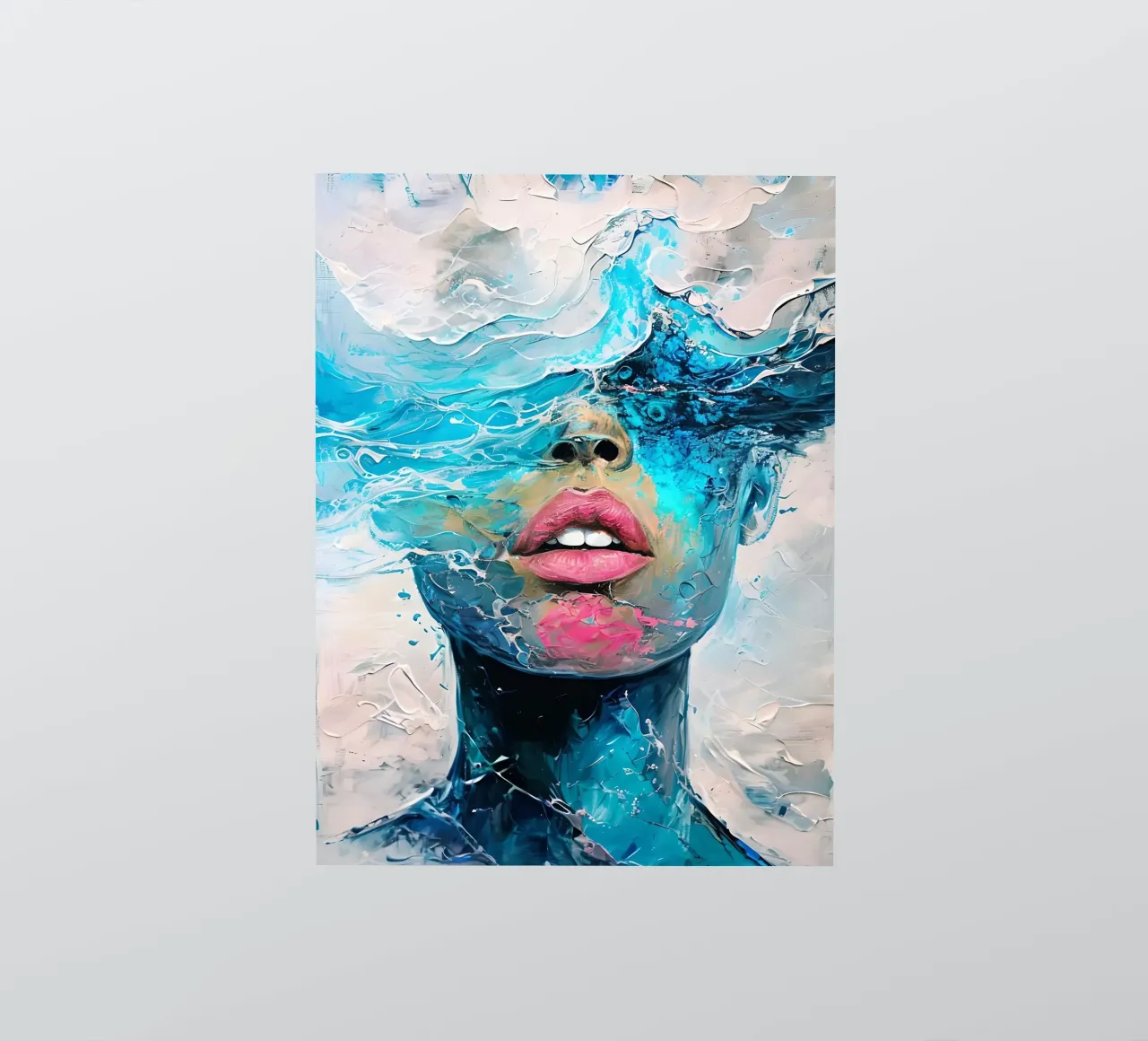 Levendig Abstract Menselijk Gezicht met Oceanische Texturen Schilderij sticker van 🎨 Point and Art