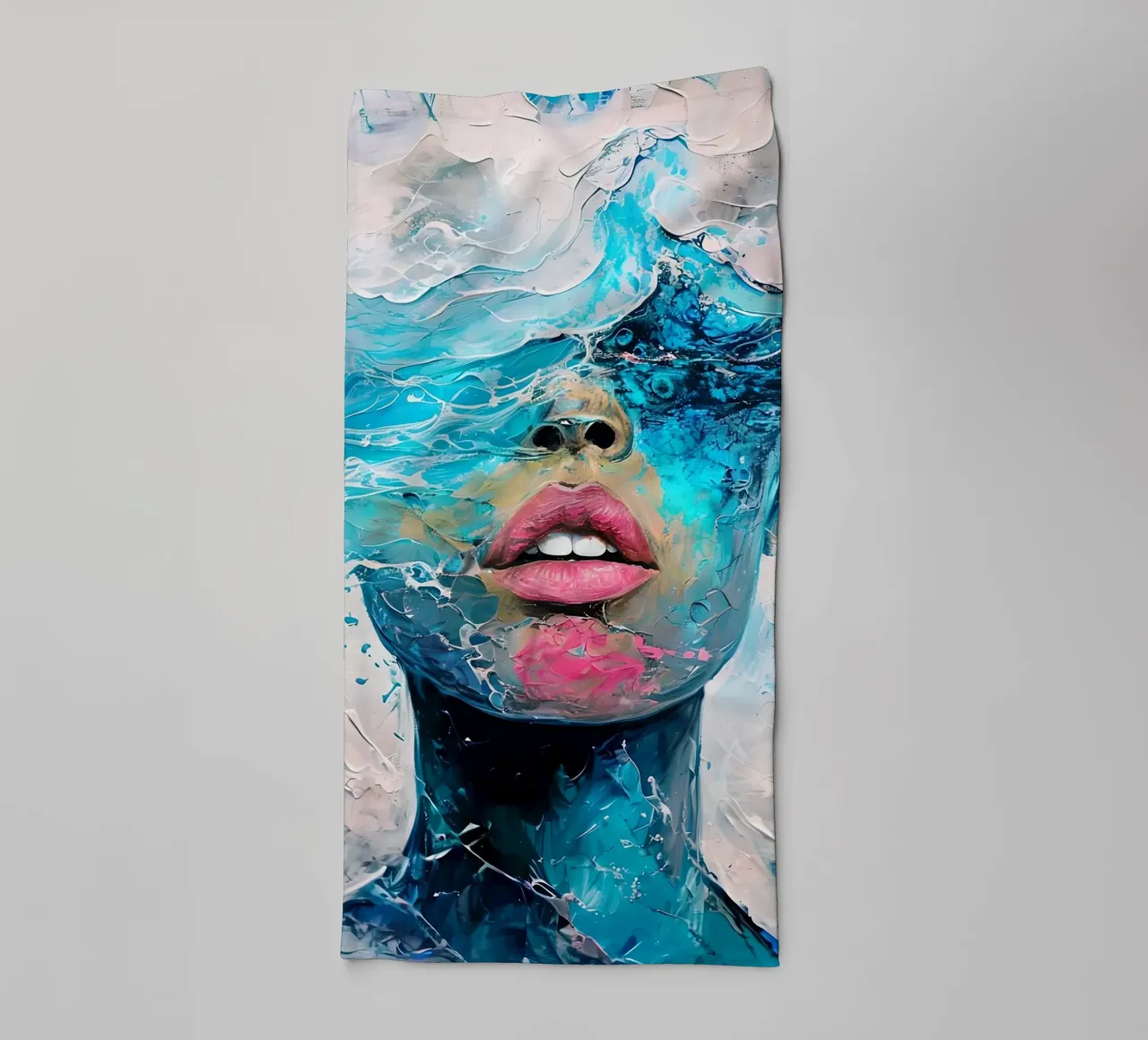 Levendig Abstract Menselijk Gezicht met Oceanische Texturen Schilderij badhanddoek van 🎨 Point and Art