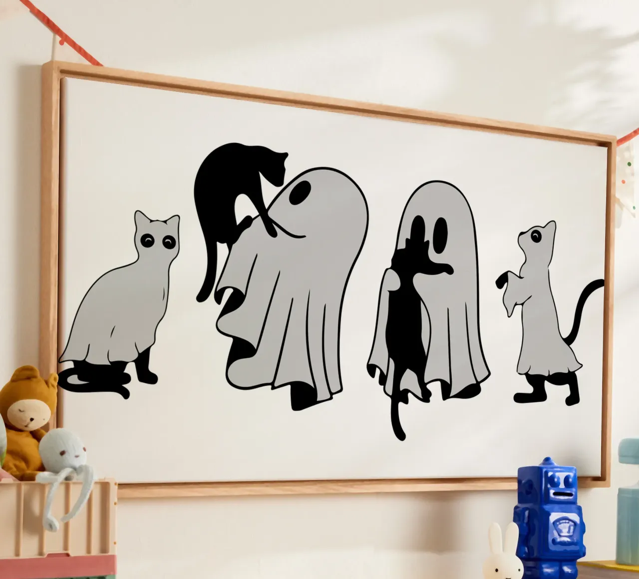 grappig halloween kat en spook canvas met Baklijst van ersanim