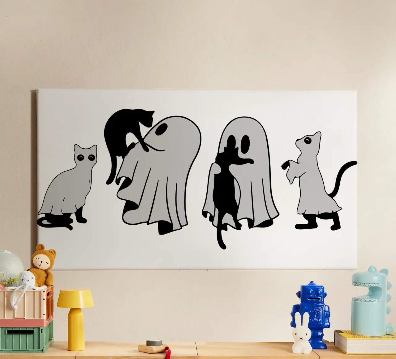 grappig halloween kat en spook canvas met Baklijst van ersanim