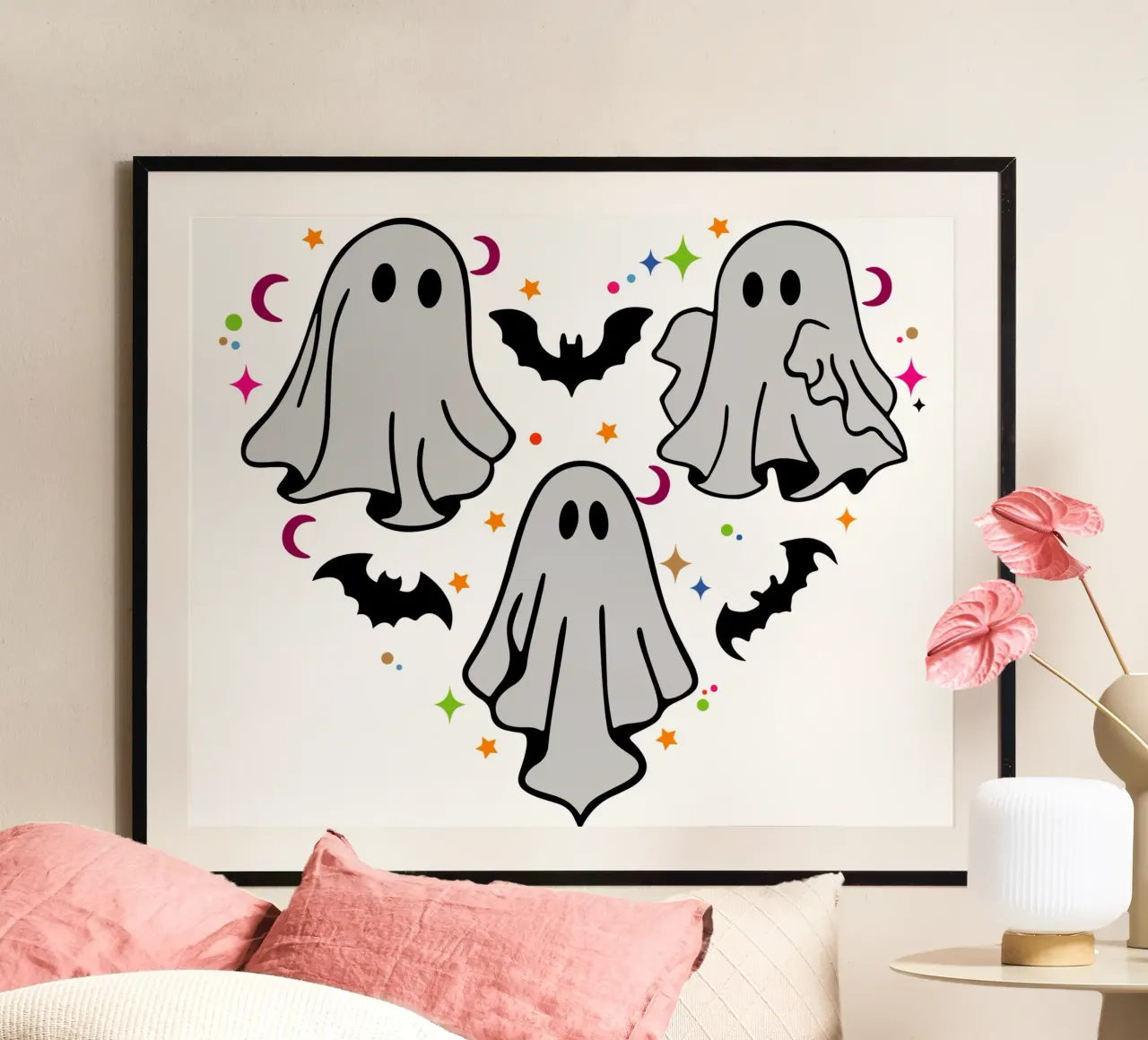 cuore fantasma divertente halloween poster con telaio in legno da ersanim